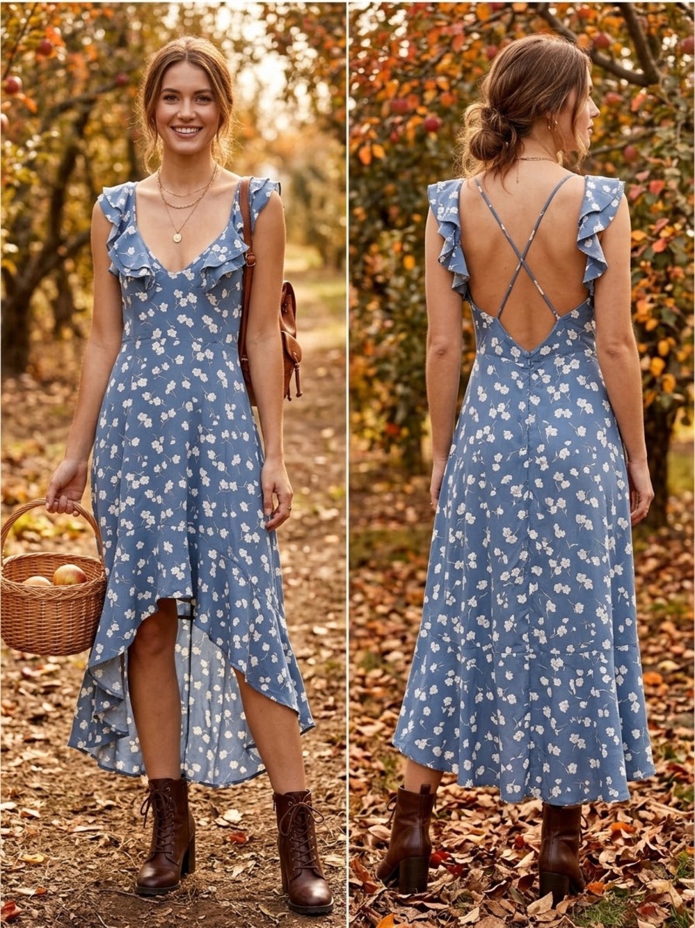 Altar'd State Blue Floral Ruffle High-Low Sun Dress